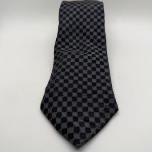 Perry Ellis Portfolio Mens Tie Black Charcoal Grey Checkerboard Woven Silk Blend